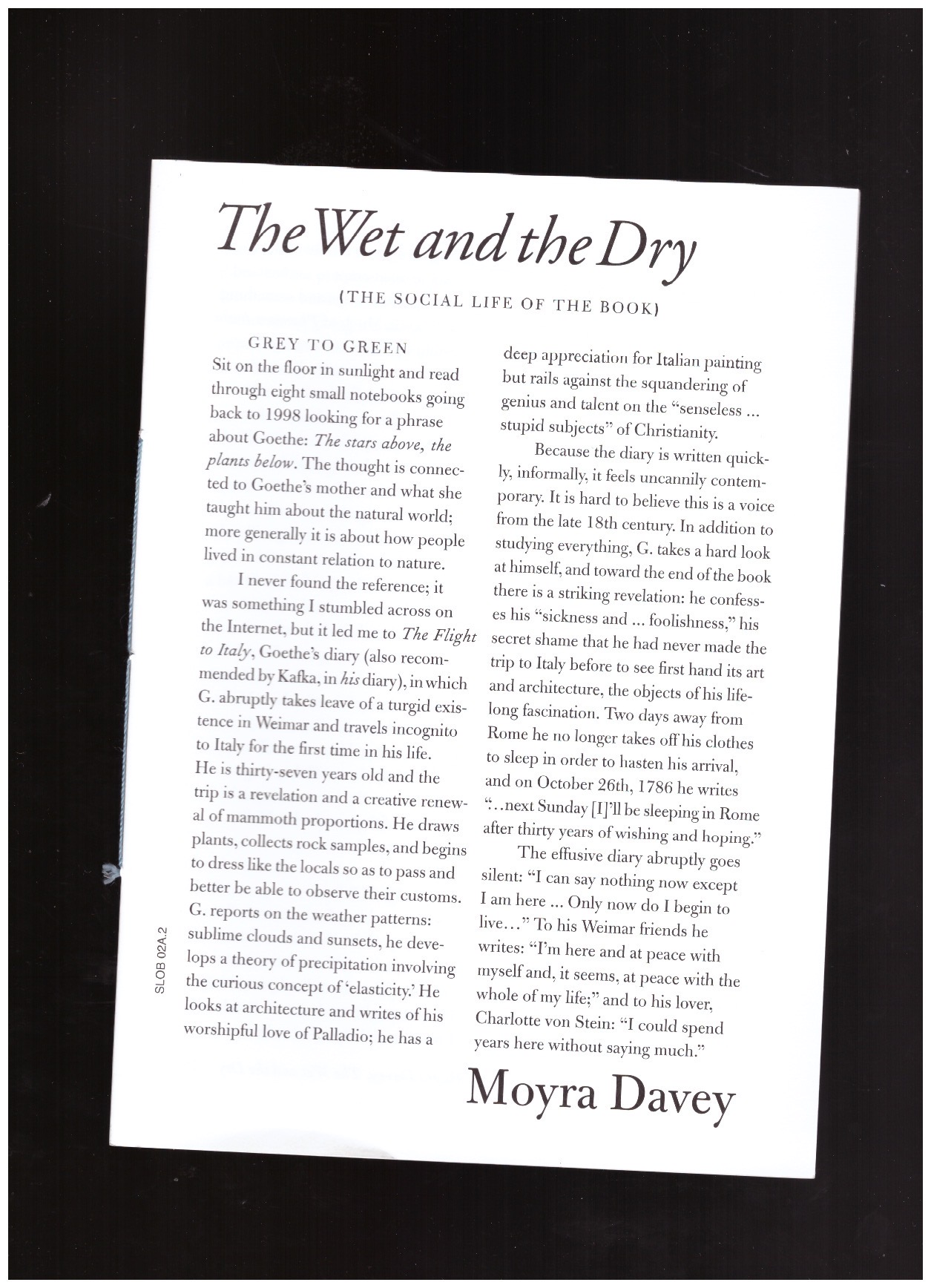 DAVEY, Moyra - The Social Life of the Book #2 - The Wet and the Dry